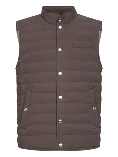 Brunello Cucinelli Quilted Snap-button Gilet In Brown