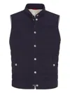 Brunello Cucinelli Quilted High Neck Sleeveless Jacket In Blue