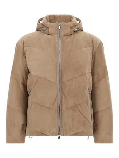 BRUNELLO CUCINELLI QUILTED SUEDE DOWN JACKET