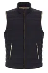 Brunello Cucinelli Quilted High Collar Sleeveless Vest With Side Zip Pockets In Blue