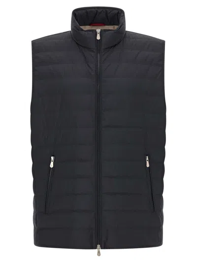 Brunello Cucinelli Horizontal Quilted Goose Down Technical Vest In Black