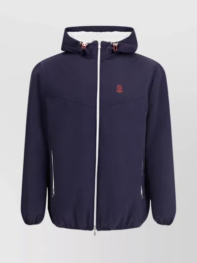 Brunello Cucinelli Quilted Waterproof Hooded Jacket In Blue