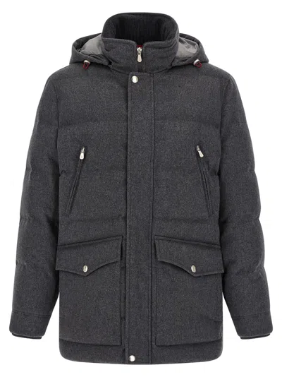 Brunello Cucinelli Quilted Wool Flannel Parka In Charcoal
