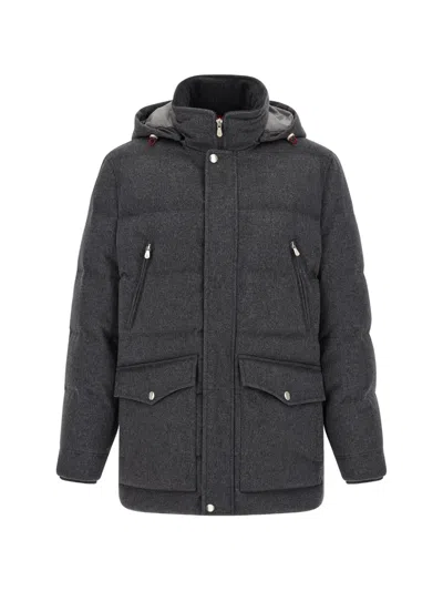 Brunello Cucinelli Wool Flannel Quilted Padded Parka In Gray