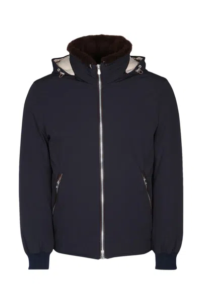 Brunello Cucinelli Padded Jacket Hooded Design In Blue