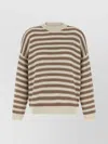Brunello Cucinelli Sequin-embellished Striped Cotton-blend Sweater In Brown