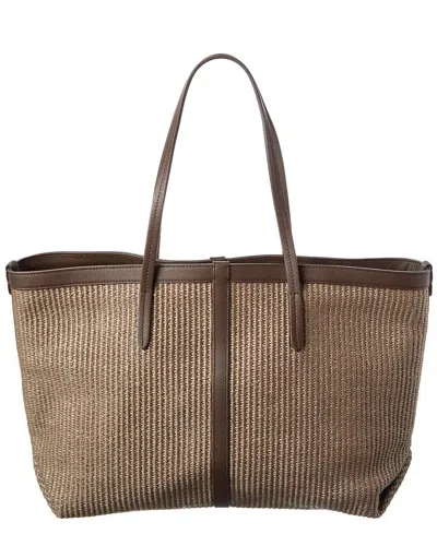 Brunello Cucinelli Raffia & Leather Tote In Brown