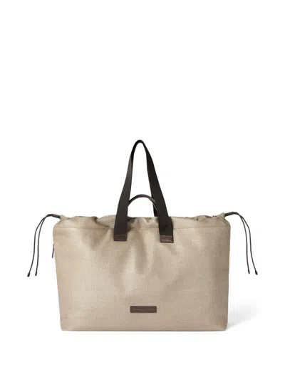 Brunello Cucinelli Raffia-effect Nylon And Leather Small Leisure Bag In Neutral