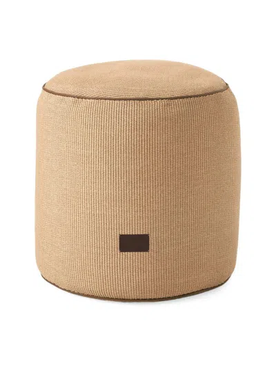Brunello Cucinelli Raffia Effect Techno Cotton Pouf With Leather Piping In Neutral