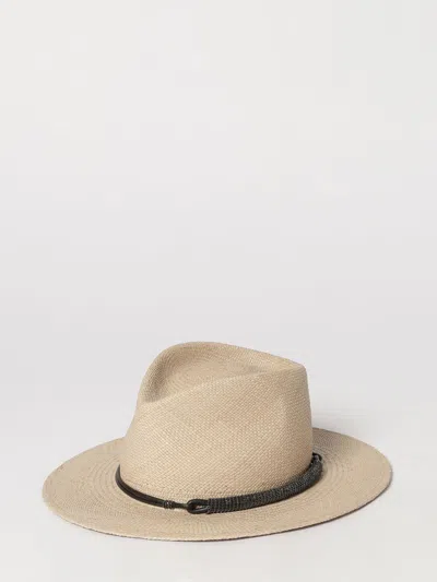 Brunello Cucinelli Raffia Hat With Jewel Ribbon In Neutral