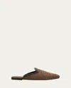 Brunello Cucinelli Raffia Monili Loafer Mules In Dark Beige