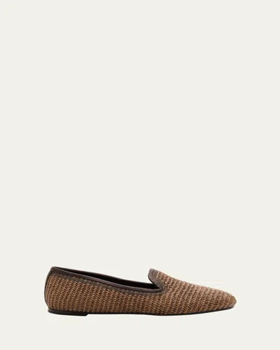Brunello Cucinelli Raffia Monili Slip-on Loafers In Ice