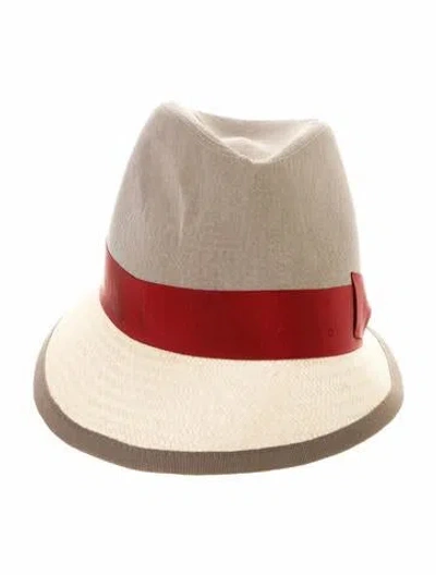 Pre-owned Brunello Cucinelli Raffia Trim Canvas Hat In Neutral