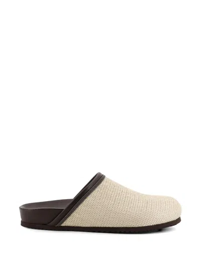 Brunello Cucinelli Raffia Woven Mules In Neutral