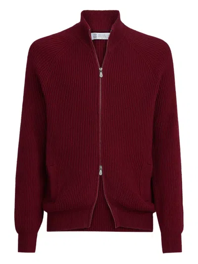 Brunello Cucinelli Raglan-sleeves Zip Cardigan In Red