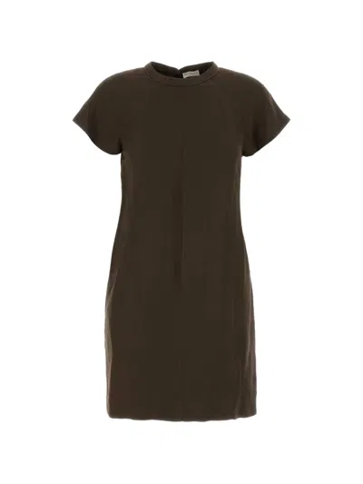 Brunello Cucinelli Viscose Blend Dress Crew Neck Cap Sleeves In Animal Print