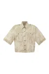 BRUNELLO CUCINELLI RAMAGE PRINT LINEN SHIRT WITH SHINY TABS
