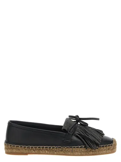Brunello Cucinelli Ramile Fringed Espadrilles Flat Shoes Black