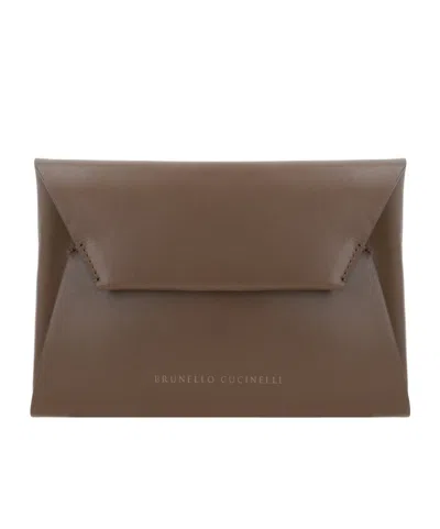 Brunello Cucinelli Duo Foldover Top Clutch Bag In Brown