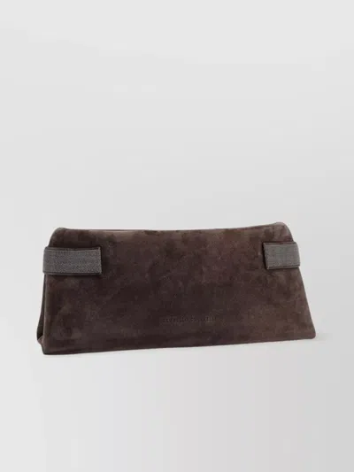 Brunello Cucinelli Rectangular Clutch Monili Detail In Brown