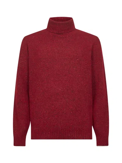 BRUNELLO CUCINELLI RED ALPACA BLEND FLECKED TURTLENECK SWEATER