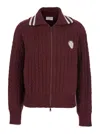 Brunello Cucinelli Red Cardigan With Bicolor Collar And Logo Patch On The Front In Red
