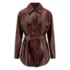 Brunello Cucinelli Leather Jacket Belted Waist In Burgundy