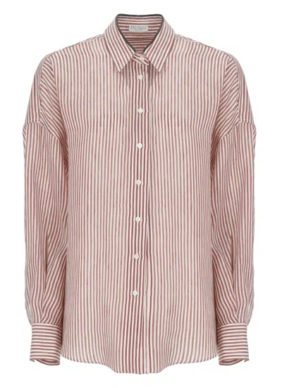 Brunello Cucinelli Red Linen And Silk Shirt In Pink