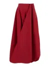 Brunello Cucinelli Red Long Skirt With Draped Details And Zip Closure