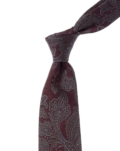 Brunello Cucinelli Red Paisley Silk & Wool-blend Tie In Burgundy