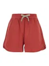 Brunello Cucinelli Red Shorts With Elastic Drawstring Waist In Cotton Man In Red