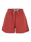Brunello Cucinelli Red Shorts With Elastic Drawstring Waist In Cotton Man In Red