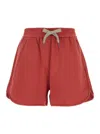 Brunello Cucinelli Red Shorts With Elastic Drawstring Waist In Cotton Man In Red