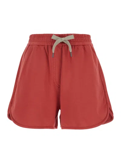 Brunello Cucinelli Red Shorts With Elastic Drawstring Waist In Cotton Man