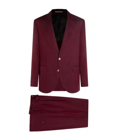 Brunello Cucinelli Red Single-breasted Suit In Burgundy