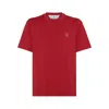 Brunello Cucinelli Cotton Jersey Crew Neck T-shirt With Logo Clothing In Red