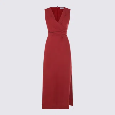 Brunello Cucinelli Red Viscose And Linen Blend Midi Dress