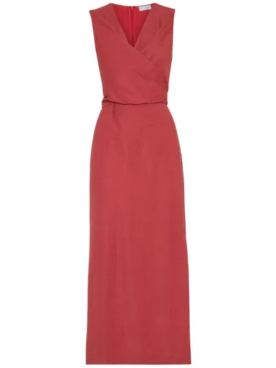 Brunello Cucinelli Linen Dress Wrap Effect In Multicolor