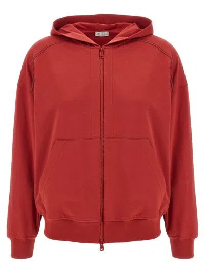 BRUNELLO CUCINELLI RED ZIPPERED HOODIE