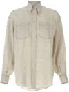 Brunello Cucinelli Beige Shirt With Chest Pockets And Monile Decorations In Linen Woman In Neutral