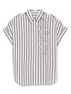 Brunello Cucinelli Regimental Cotton And Silk Poplin Shirt With Gliste In White