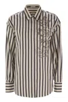 Brunello Cucinelli Regimental Cotton And Silk Poplin Shirt With Glistening Herbarium Embroidery