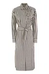 Brunello Cucinelli Regimental Cotton-silk Poplin Dress With Glistening Herbarium Embroidery