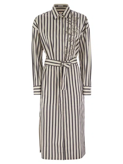 Brunello Cucinelli Regimental Cotton-silk Poplin Dress With Glistening Herbarium Embroidery In Multi