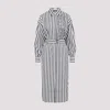 Brunello Cucinelli Striped Midi Shirt Dress With Floral Embroidery In White/black