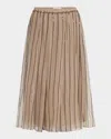 Brunello Cucinelli Regimental Paillette Crispy Silk Chiffon Midi Skirt