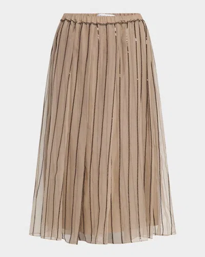 Brunello Cucinelli Regimental Paillette Crispy Silk Chiffon Midi Skirt