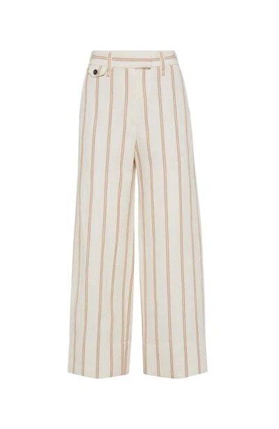 Brunello Cucinelli Cropped Striped Linen And Cotton-blend Wide-leg Pants In C001