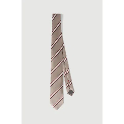Brunello Cucinelli Regimental Stripe Silk And Cotton Tie In Gray