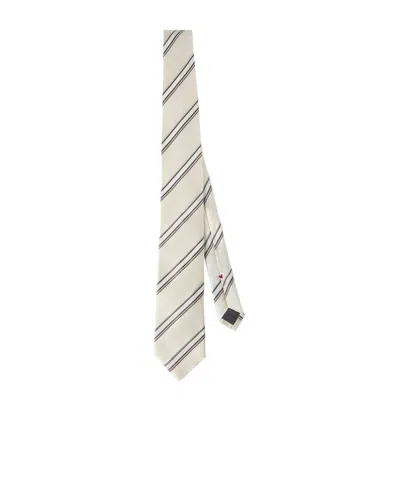 Brunello Cucinelli Regimental Stripe Silk And Cotton Tie In Metallic